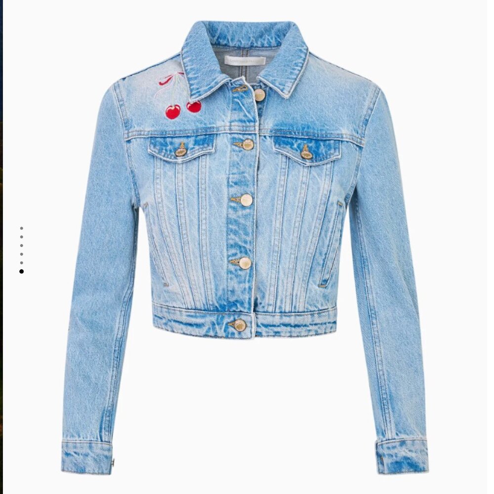 NWT LoveShackFancy Bardot Cherry Embroidered Denim Jacket Medium - Picture 5 of 14